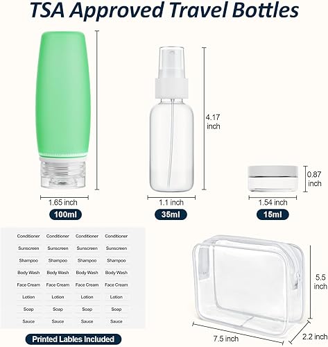 Miniatura 8 de PACKISM TSA Approved Toiletry Bag with Bottles - Travel Essentials 8 Pack Leakproof 3.4oz Silicone Travel Bottles for Toiletries, Shampoo