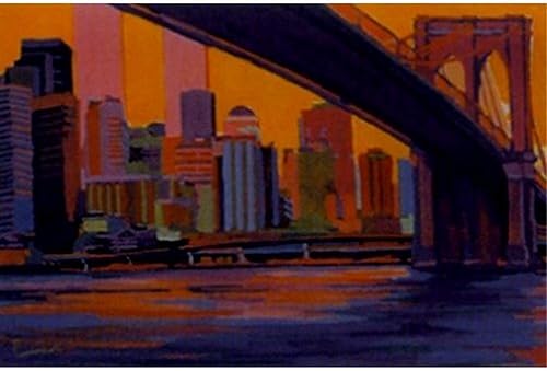 Puente de Brooklyn por Nick paciorek 36x 24PÓSTER abstracto pintura Ciudad de Nueva York, color rojo y azul Colorful Skyline