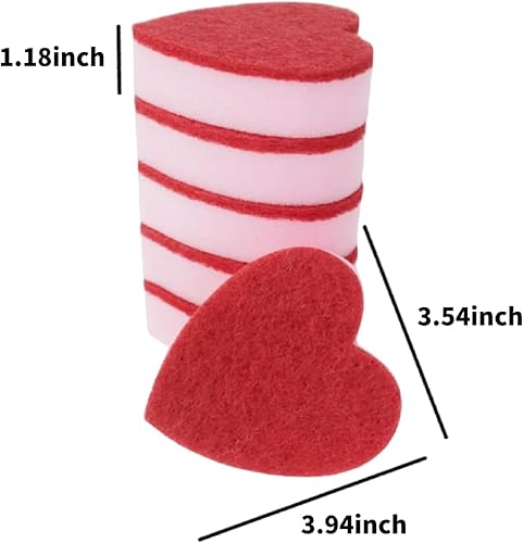 Miniatura 2 de Esponja en forma de corazón, limpiador de cocina de doble cara para lavar platos, ollas, sartenes y limpieza general del hogar, rosa (paquete de 6)