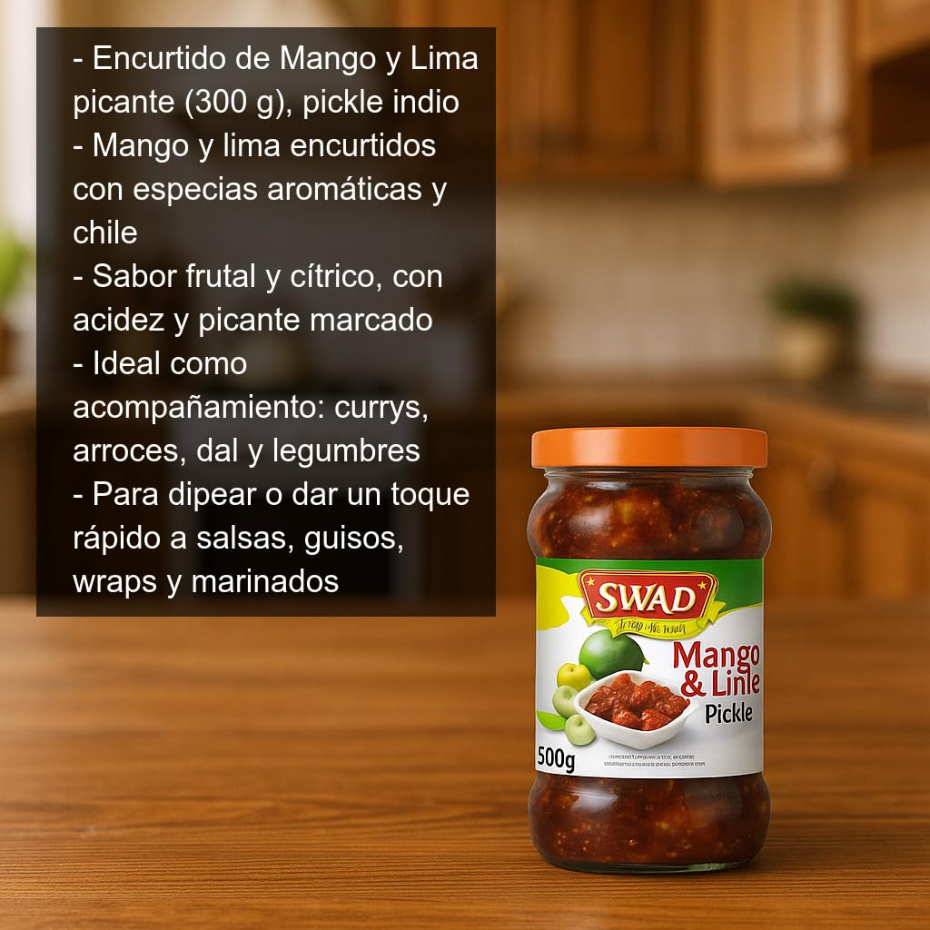 Encurtido de Mango y Lima Picante 300 g Pickle Especiado con Chile Estilo Indio