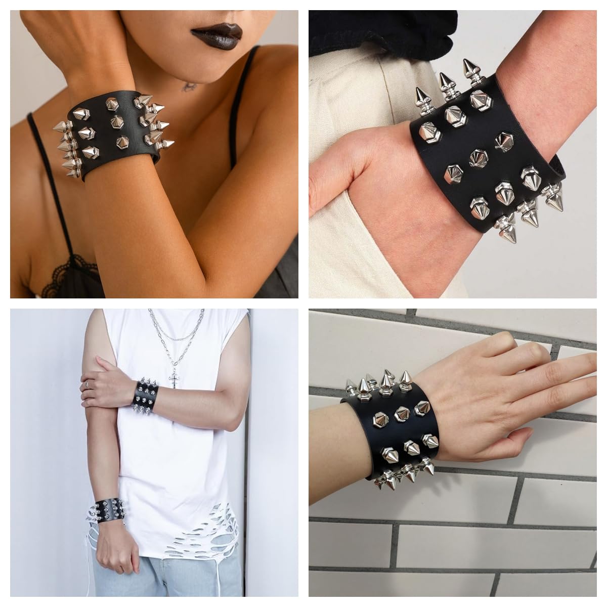 Punk Bransoletka z ćwiekami, 2 sztuki z ćwiekami gotycka czarna skórzana bransoletka zestaw bransoletek dla mężczyzn kobiet impreza cosplay, Materiał:
