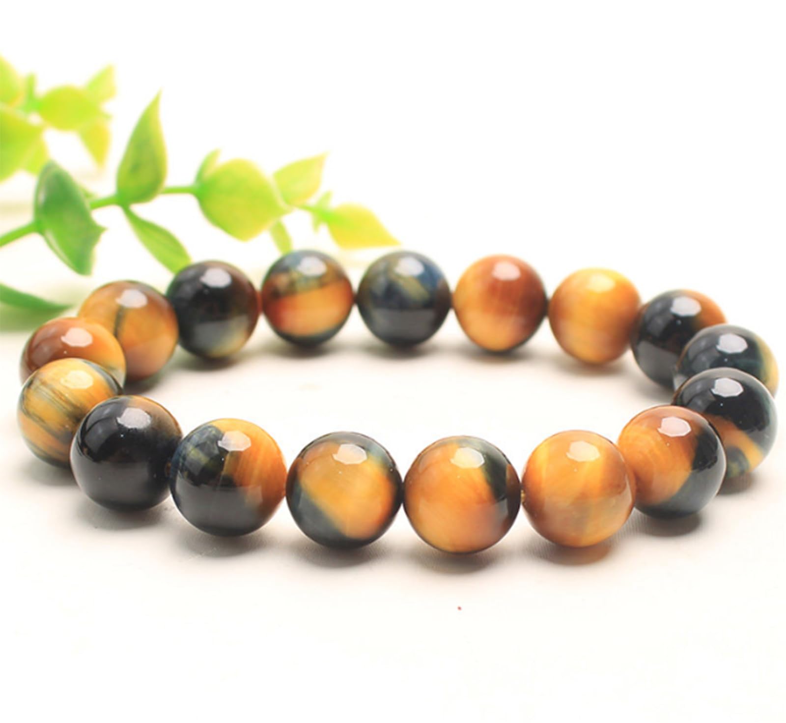 Handgefertigte Armbänder aus runden Kristallperlen, natürliches gelbes und blaues Tigerauge-Armband, Edelstein-Stapelschmuck für Damen und Herren, Geschenkidee,14mm