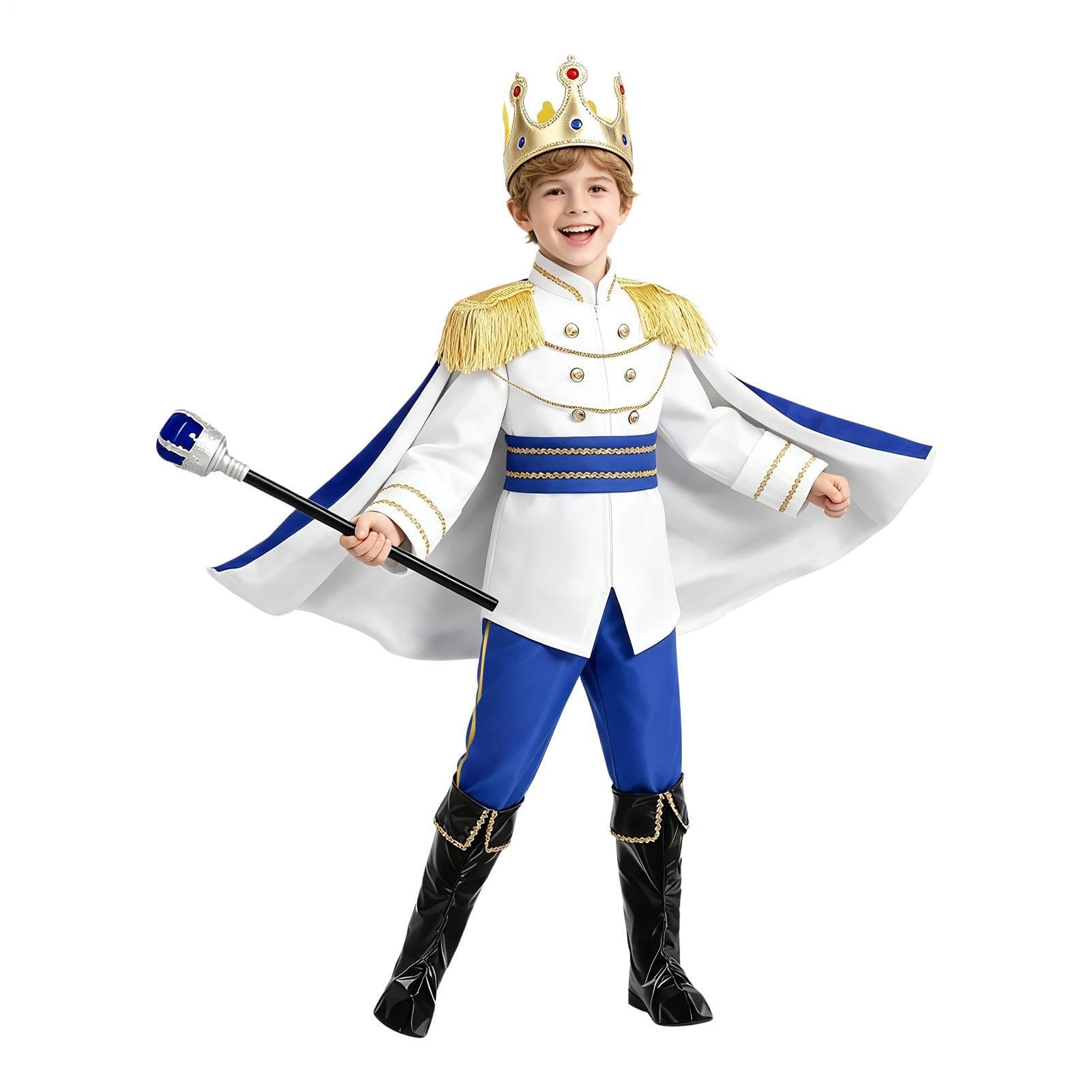 Costume da Re per Bambini Costume Reale Medievale di Halloween con Mantello | Travestimento Cosplay Ragazzi Per Bambini in Celebrazione di Carnevale, Palco e Foto, Evento Festivo