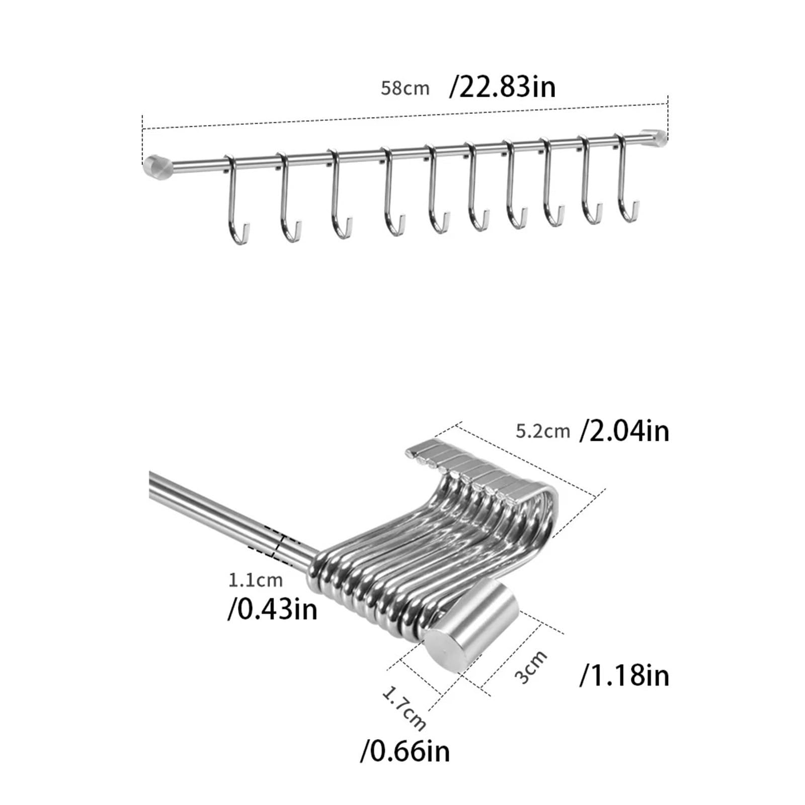 Percha para Utensilios de Cocina Estante colgante montado en la pared, ganchos de suspensión de una sola barra extraíbles de acero inoxidable, organizador práctico, muebles, olla de cocina, toalla