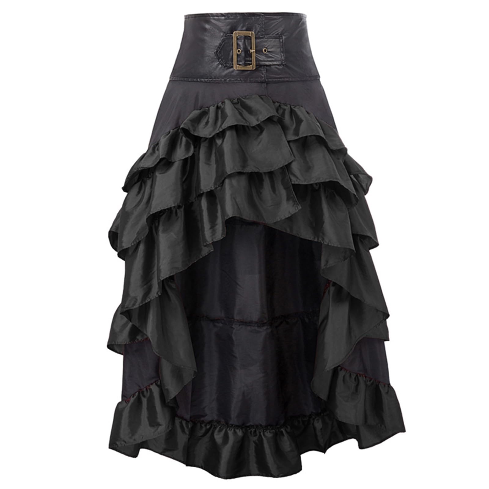 Womens Halloween Gothic Steampunk Skirt Renaissance Style High-Low Belted Skirts Retro Victorian Skirt Costume (Black, 2XL)