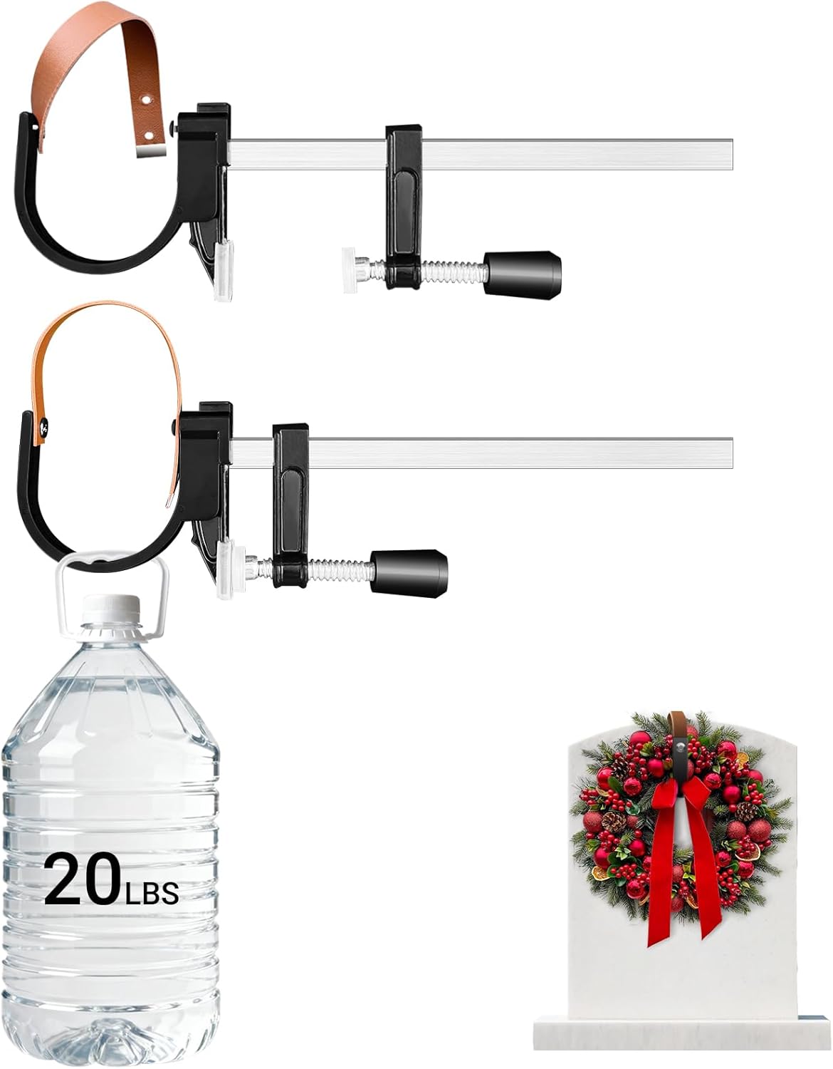 2-Pack Headstone Wreath Hanger,Cemetery Wreath Holder for 3-8 inch Tombstones,Sturdy Steel with Locking Buckle,Easily Holds 20 lbs,Grave Marker Decor for Mother's Day,Memorial Day,Never Blown Away