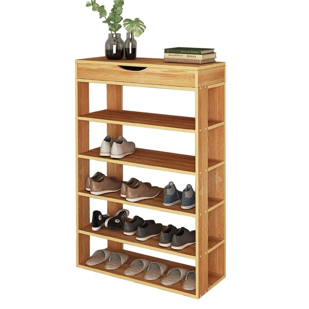 SogesPower Zapatero de 5 estantes, Zapatero de almacenamiento de madera, Organizador de zapatos, Zapatero de entrada, con Gabinete Superior, 75 x 30 x 94.5 cm, Teca