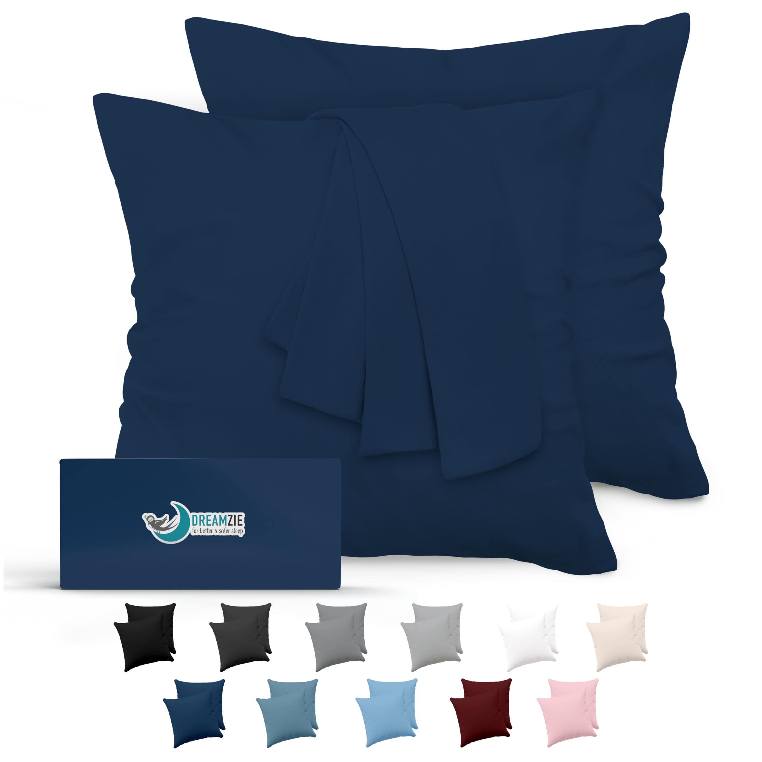 Kissenbezug 65x65 Dunkelblau 2er Set Mikrofaser Oeko-TEX Zertifiziert Dreamzie - Kopfkissenbezug 65x65 Weich