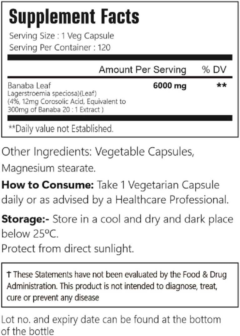 Banaba Leaf Extract, 20:1 Extract, 300 mg Equivalent to 6,000mg, 120 Veggie Capsules, 100% Vegetarian, Non-GMO & Gluten Free - Image 8