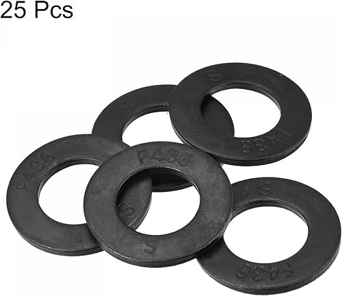 Miniatura 3 de uxcell Arandela plana de 78 pulgadas, acabado de óxido negro de acero aleado, paquete de 25