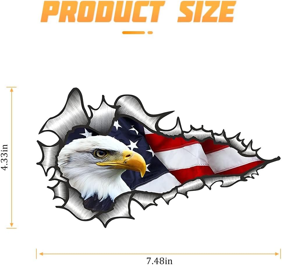 2 Pack American Bald Eagle Flag Car Decal Sticker, 7.48X4.33 Inch Patriotic Eagle Truck Decal Waterproof Bumper Sticker for Car Truck Trailer SUV Van Outdoor Window Wall Laptop Tablet Glass (Number 2) - Image 2