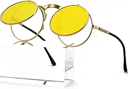 AIEYEZO Óculos de sol redondos dobráveis para homens e mulheres Rave, estilo retrô Steampunk dos anos 90