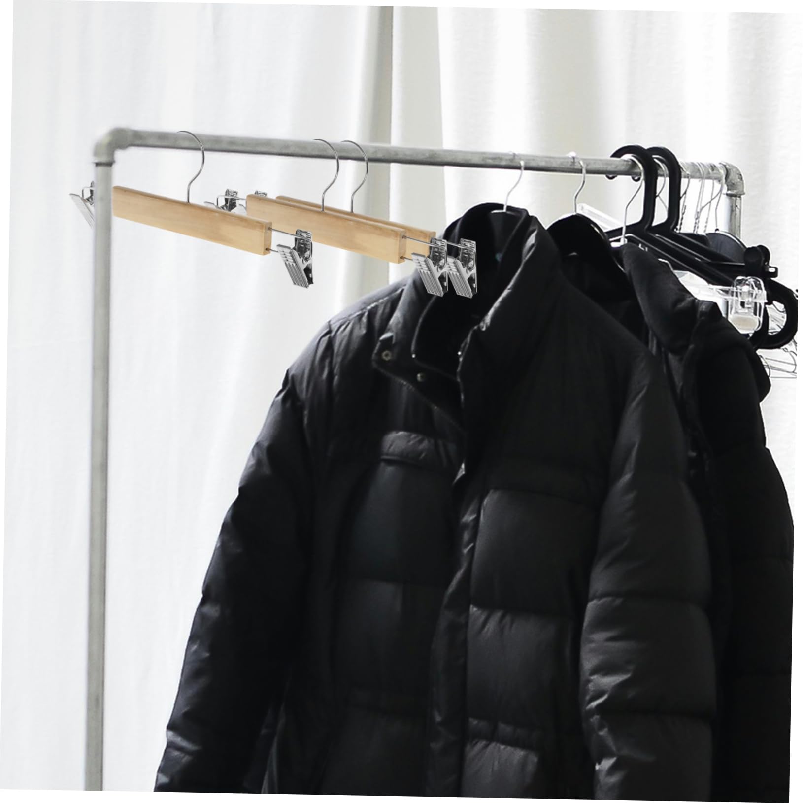 Grucce per Pantaloni con Pinze, 10 Pezzi, in Acciaio Inossidabile e Legno, Resistenti All’usura, per Armadio e Gonne