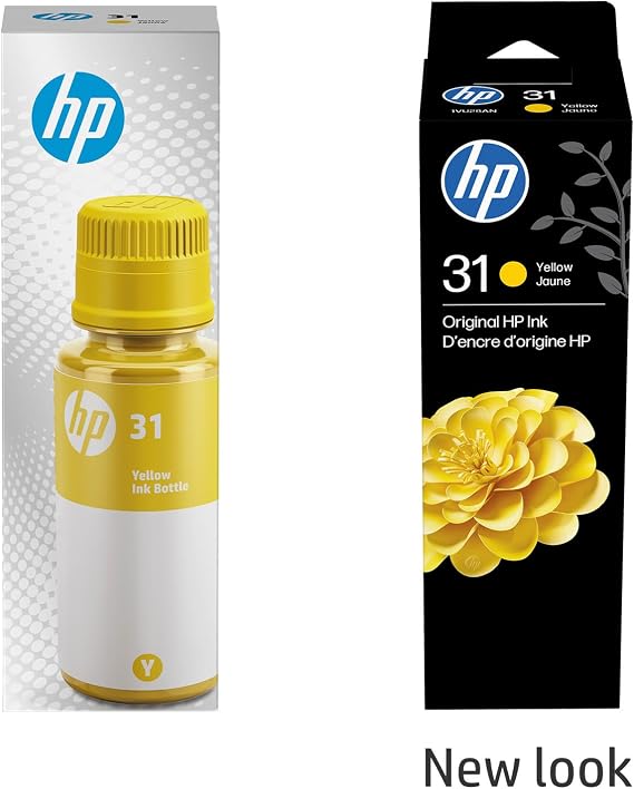 HP 31 | Ink Bottle | Yellow |Up to 8,000 Pages per Bottle|Works Smart Tank Plus 651 and Smart Tank Plus 551 | 1VU28AN | Packaging May Vary