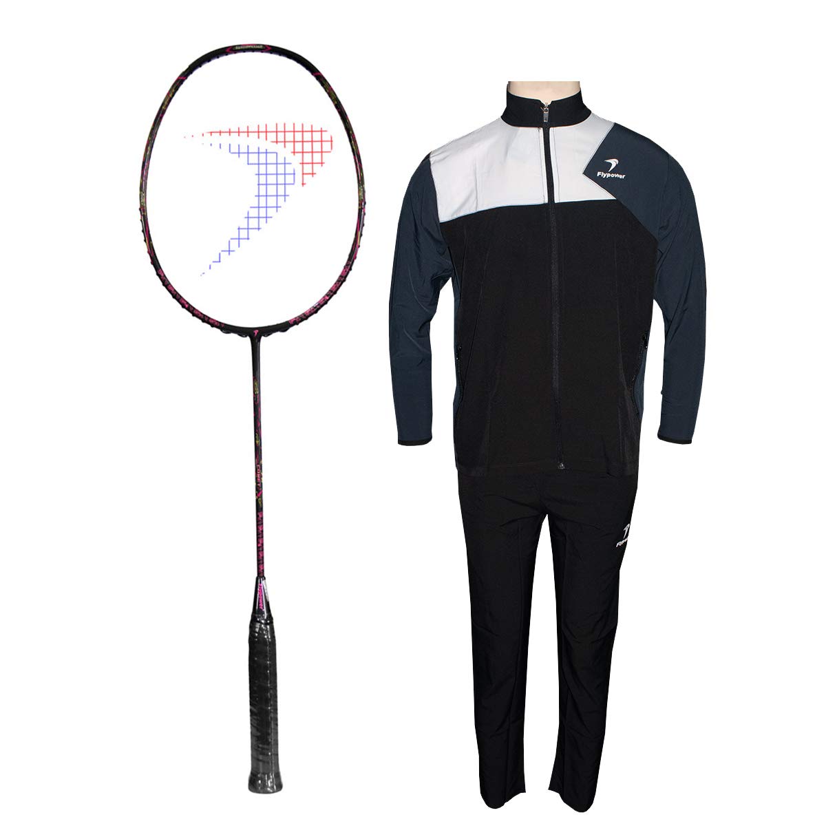 FLYPOWER BADMINTON RACKET COMET WITH TRACKSUIT FLY MARATHON WHITE BLACK SIZE L-picture-10