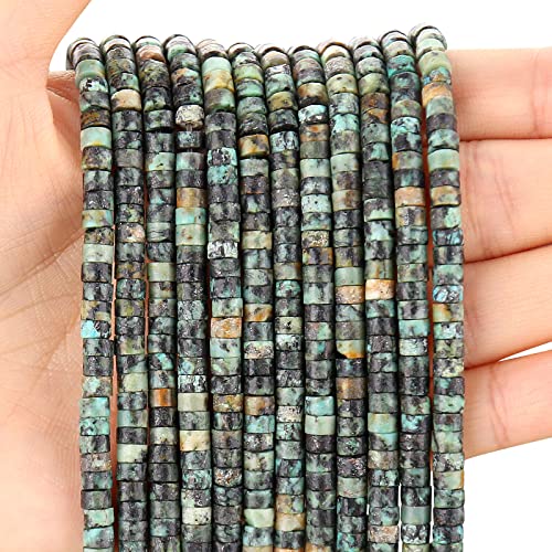 150PCs Natural African Turquoise Spacer Beads, Loose Semi Precious Flat Round Gemstone Heishi Disc Stone Beads for Beading Jewelry Making 4mm*2mm 38cm