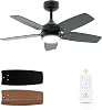Ceiling Fan 36'' for Small Room: Matte Black Modern Fans with Light Remote Control - Reversible Quiet DC Motor Dimmable with 6 Speeds for Small Bedroom Office - 230V