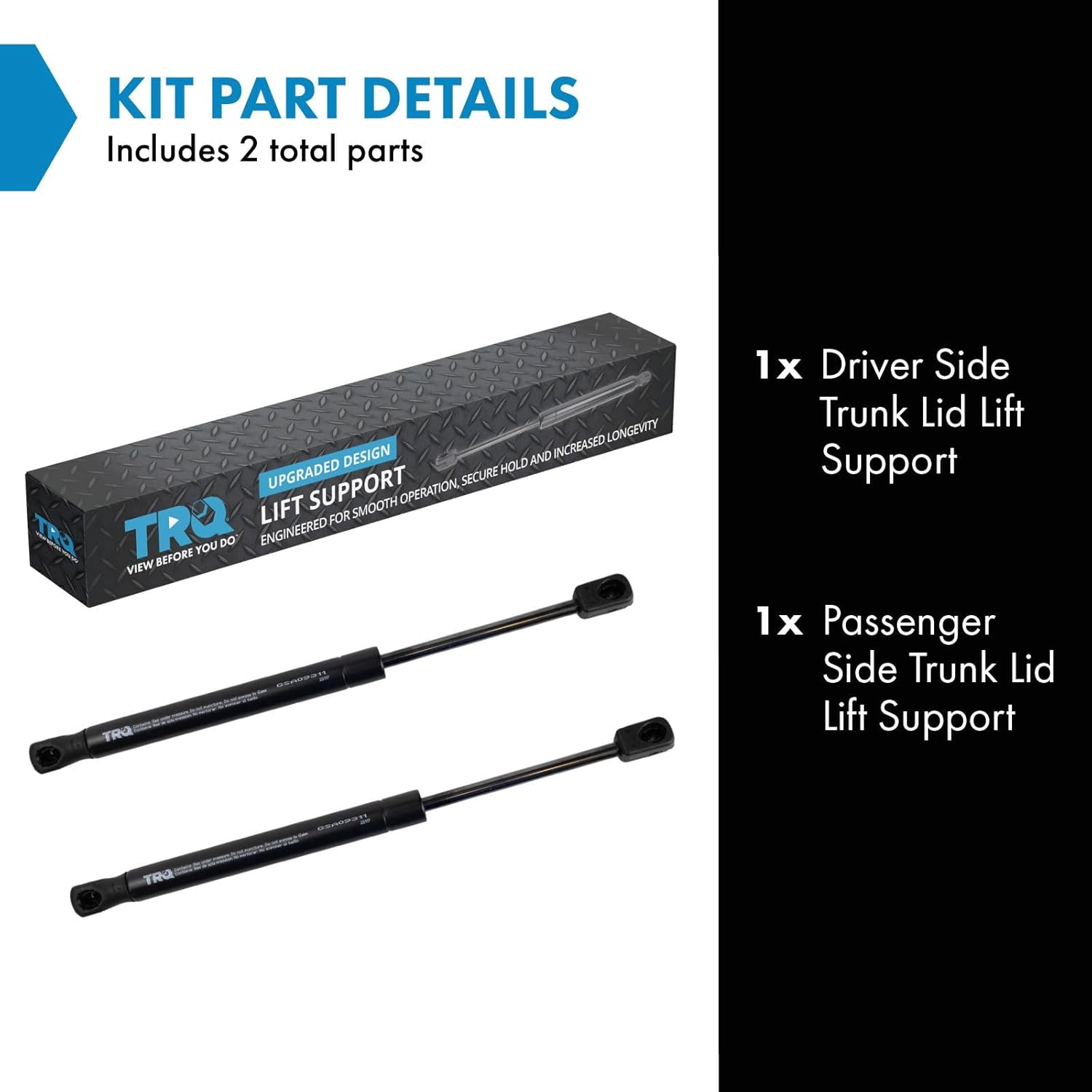 TRQ Driver & Passenger Side 2 Piece Trunk Lid Lift Support Set Compatible with 2016-21 Chevrolet Camaro Coupe with Spoiler Without RS Package