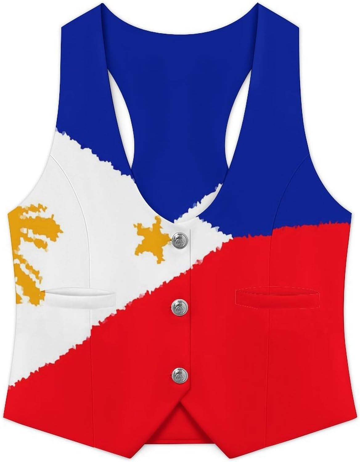 Philippine Flag Women's Tuxedo Waistcoat Suit Vest | 3 Button V-Neck Slim Fit Casual Sleeveless Top