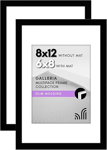 Americanflat Portarretratos de 8 x 12 pulgadas con plexiglás pulido, juego de 2 portarretratos de 6 x 8 pulgadas con paspartú o para fotos de 8 x 12