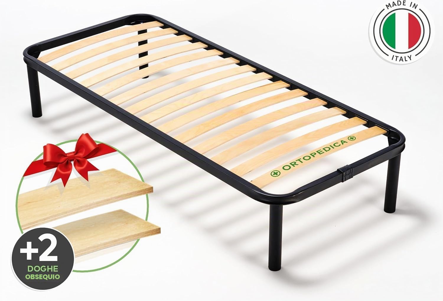 EVERGREENWEB - Somier Individual 75x180 cm con 13 Resistentes Láminas de Madera y Estructura en Hierro Reforzada con piès Extraíbles, Altura 35 cm - Base para Todos colchones, Somier Ortopedico