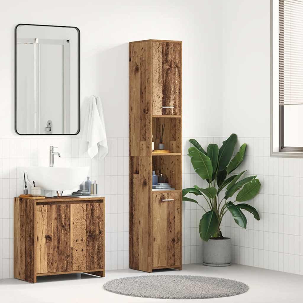 Mobile Colonna da Bagno 30x30x183,5 cm in Legno Tecnico | Armadietto alto salvaspazio per bagno e lavanderia con scomparti interni e dispositivo antiribaltamento.