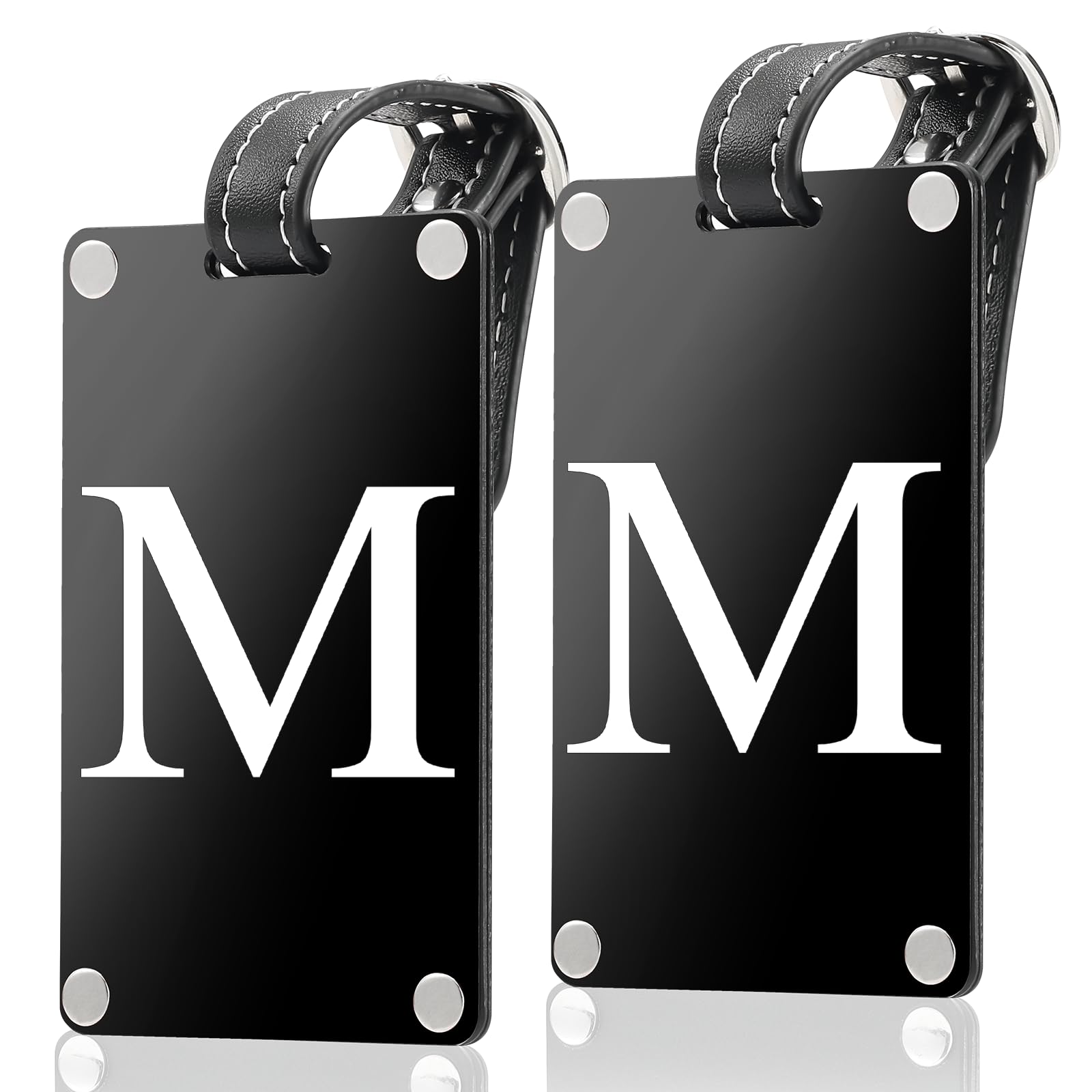 Premium 3-Layer Aluminum Luggage Tags by Fortuna - Easy to Claim, Laser-Engraved, Plastic-Free, and Eco-Friendly Luggage Tag Holders, 2-Pack, Black (M