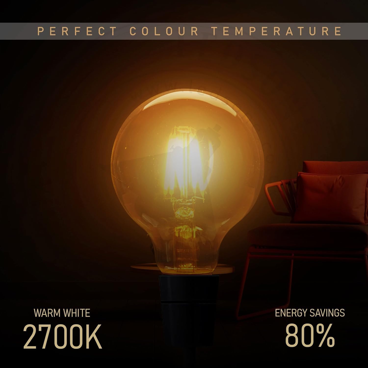 LED Edison E26 G30/G95 Globe Light Bulbs, 4W Equivalent to 40W, 2700K Warm White Flexible Filament Dimmable Vintage Amber Glass Screw Energy Saving Bulb for Farmhouse Home Decoration - Pack 5