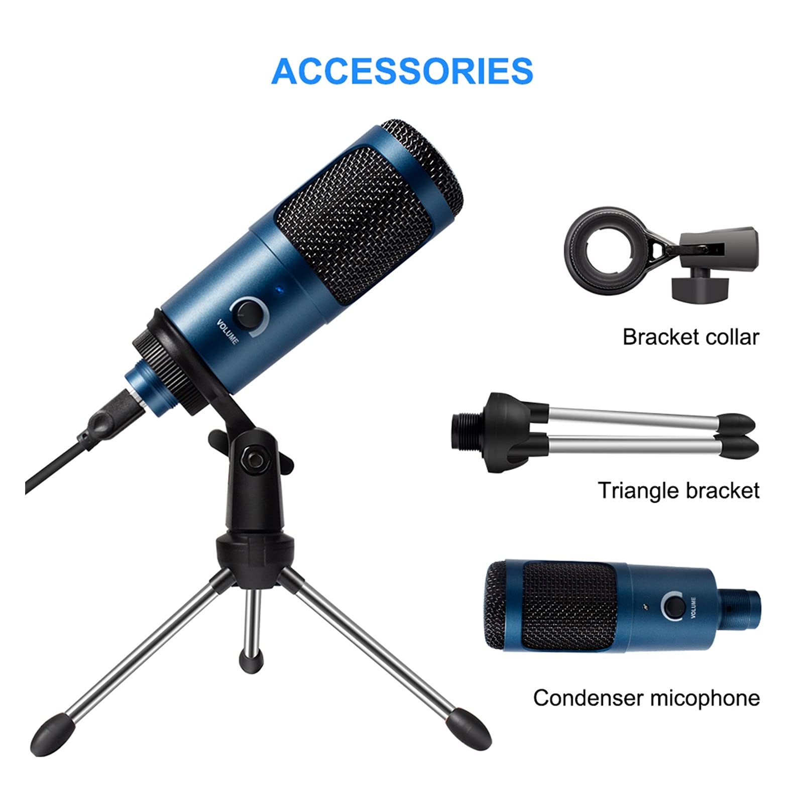 ywzhushengmaoyi mikrofon Microfono USB Blue Metal Streaming Cardioid microfoni Microfono per microfoni per Laptop PC Vocal Recording Streaming Microphone (Color : Silver)