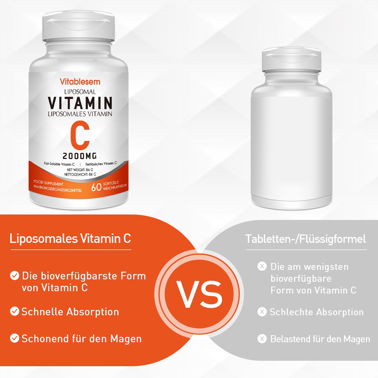 Liposomale Vitamin C Kapseln 2000 mg - Hochdosiert Glutenfrei & Ascorbinsäure - Immununterstützendes Antioxidans - Non-GMO