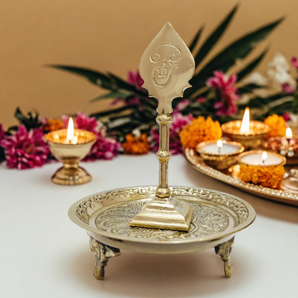 RAMA METAL Brass Muruga Vel Stand | Om Vel Stand | Car Dashboard | Pooja Room-image-10