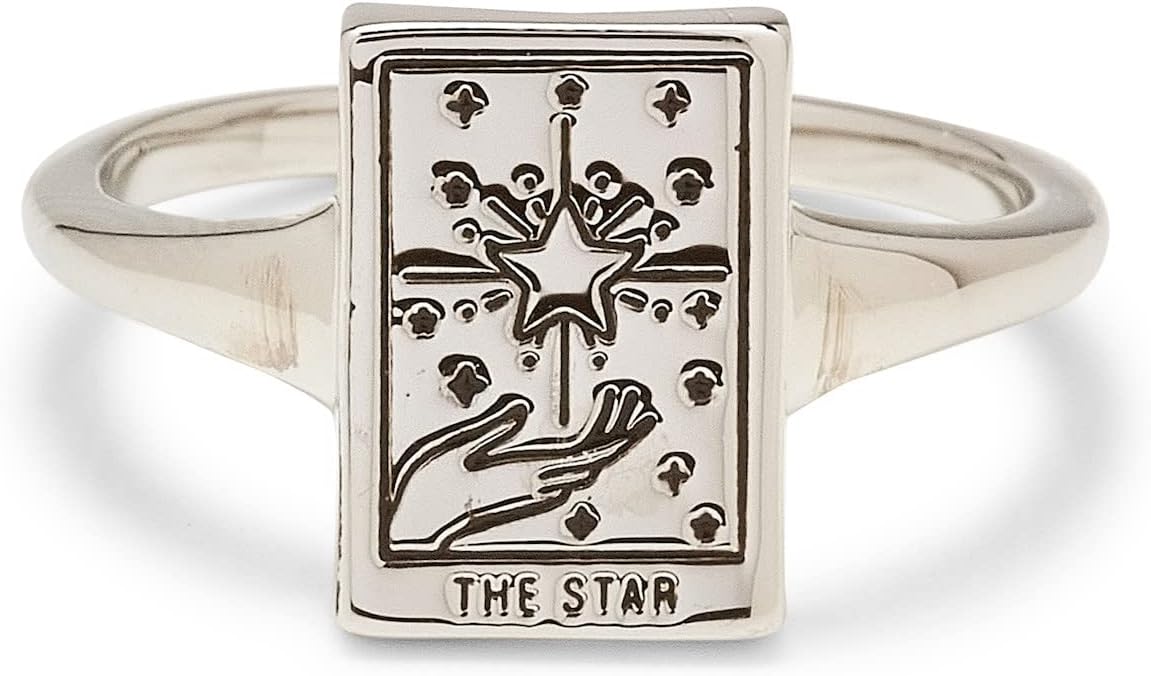 Pura Vida Ring Silver Star Tarot Card Handmade Ring - Stackable Ring Jewelry, Brass Base with Rhodium Plating - Silver Rings for Women, Cute Rings, Boho Jewelry for Women - Size 5-9