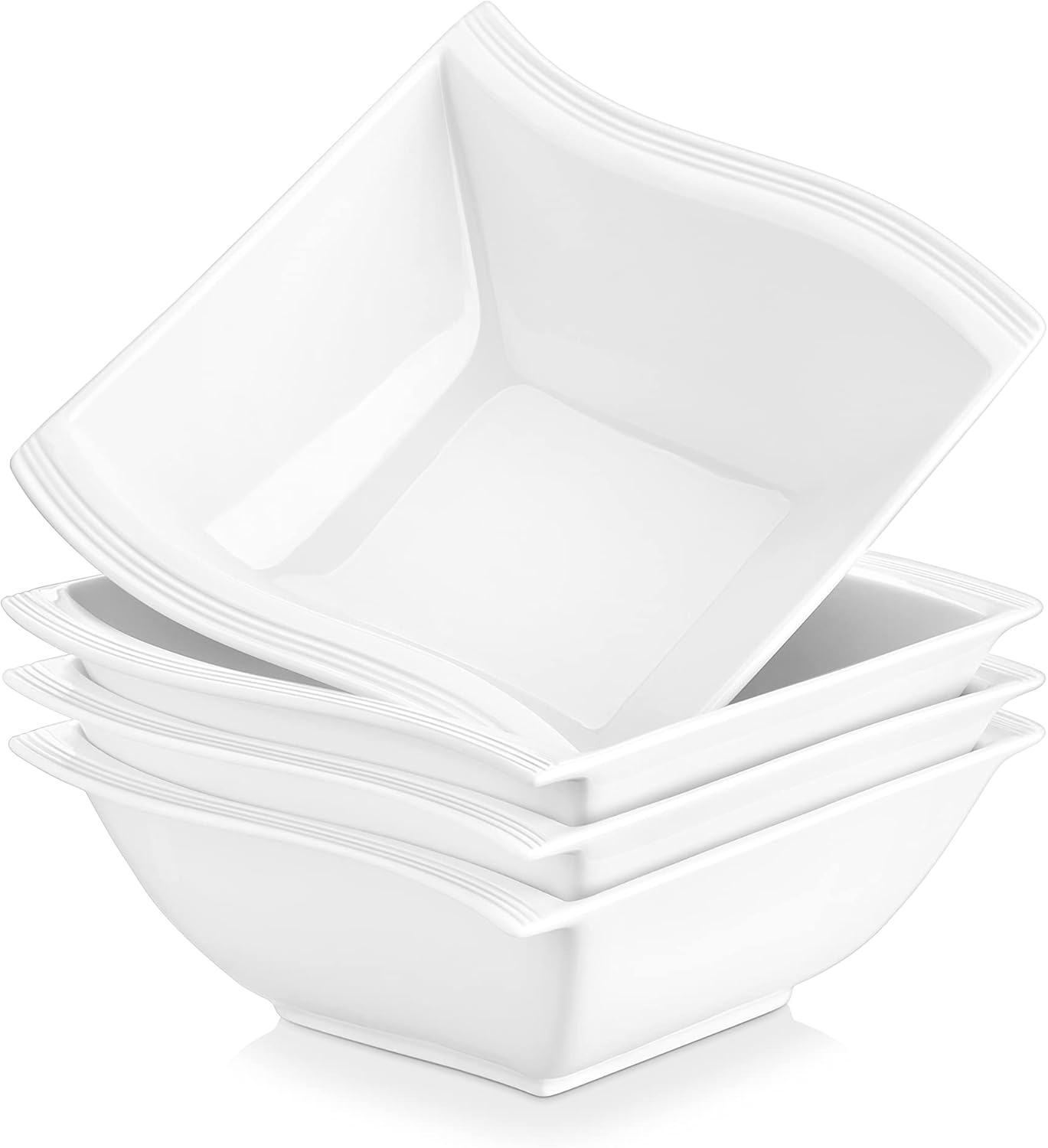 MALACASA Cereal Bowls Set of 4, 30 OZ Ivory White Square