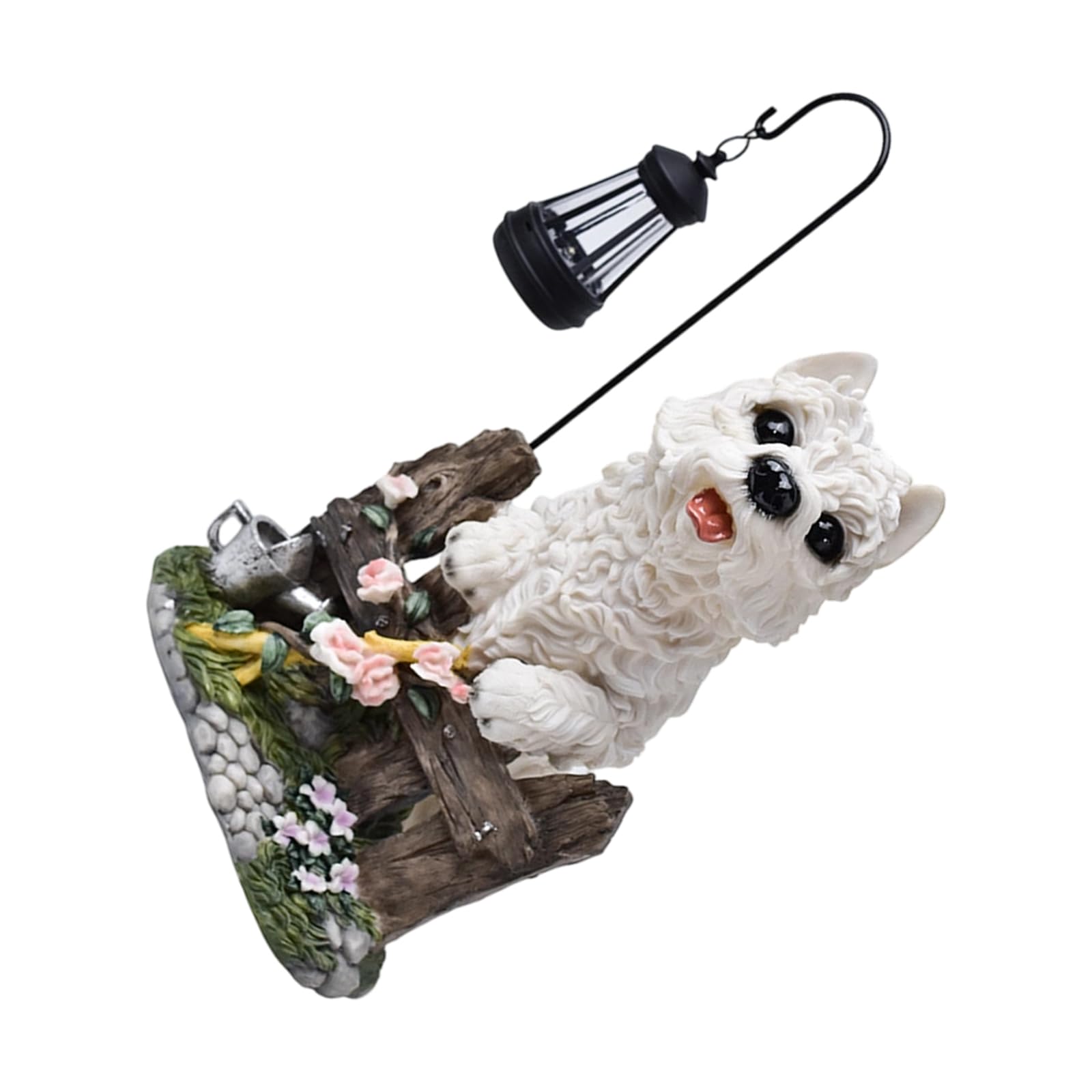 PANGBOER Dog Resin Sculpture for Pathway Decoration with Sturdy Build and Light Control Dog Holding Sculpture