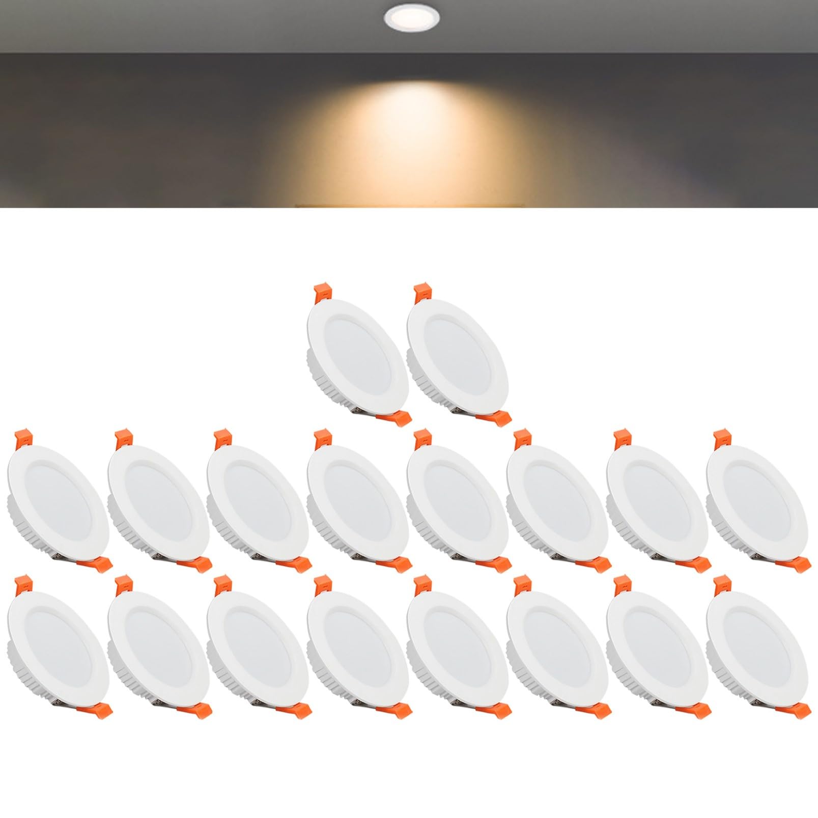 TTiiLoe 7W Round LED Recessed Ceiling Spotlights, 3000K Warm White Ultra Slim Panel Ceiling Light, Cut Φ80-90mm, AC110-240V Downlights for Hallway Stairwell Showroom, 18 Pack