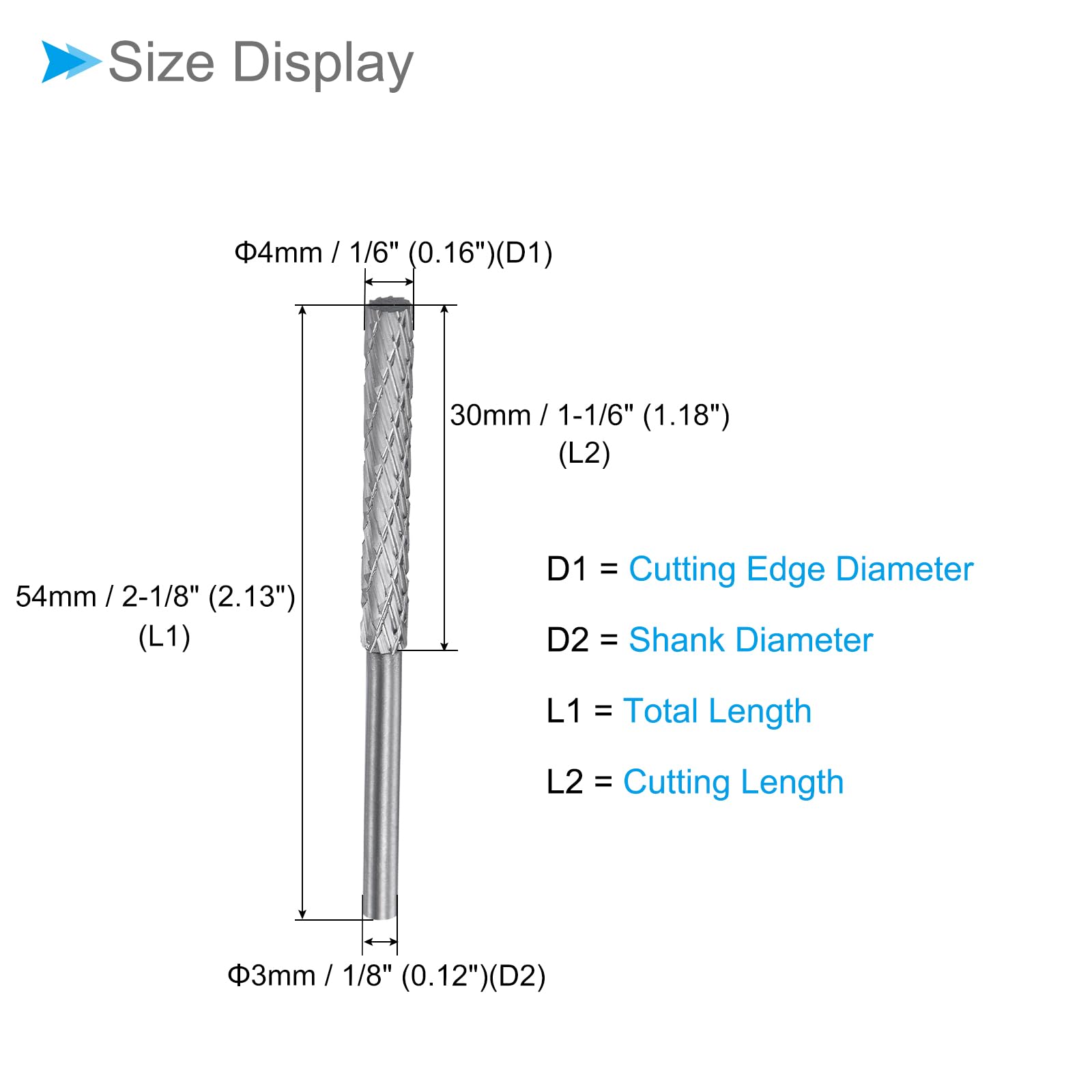 CoCud Tungsten Carbide Rotary Burrs File, 3mm Shank 4mm Dia, Double Cut Cylinder Shape Rotary Burrs Tool - Image 2