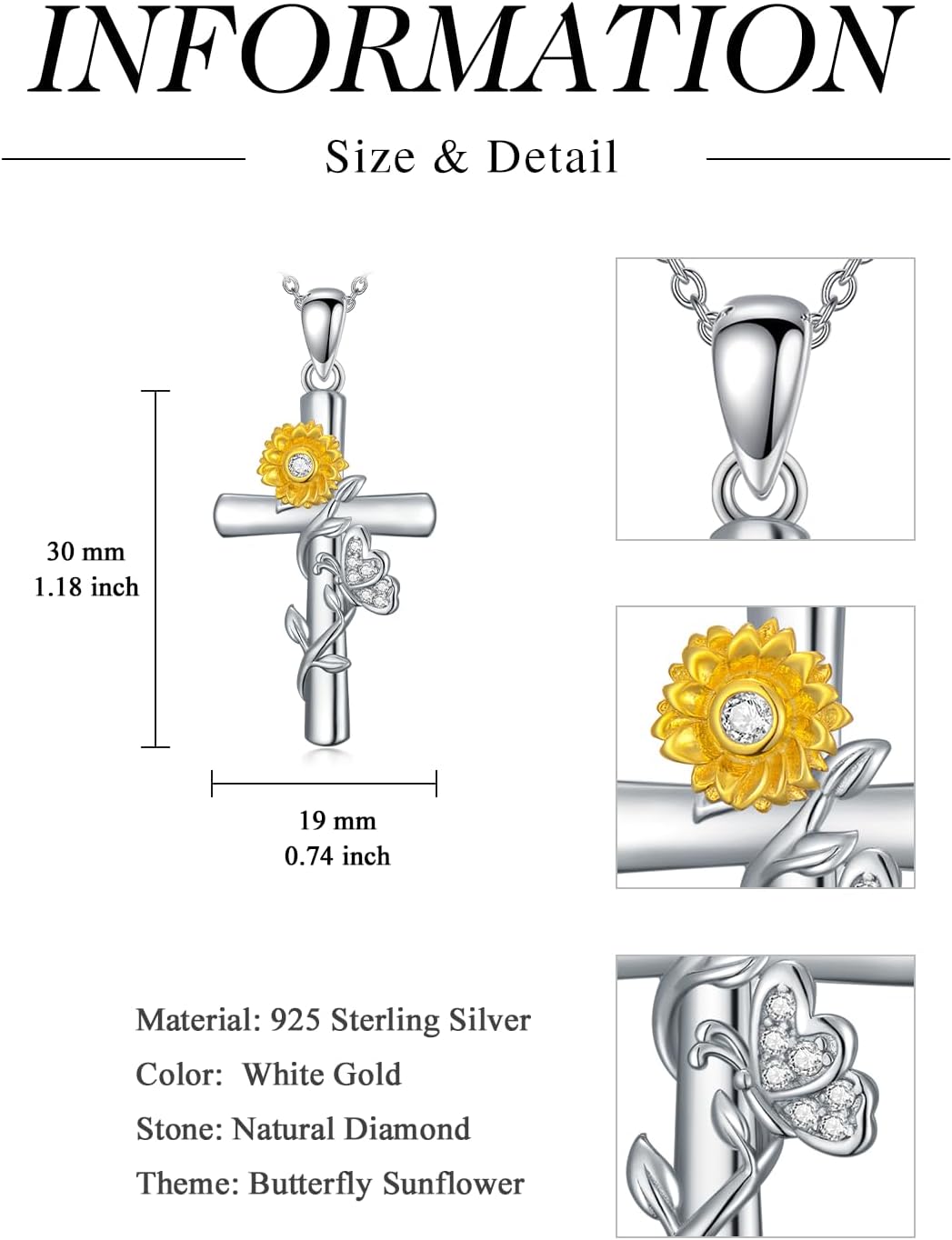 Elegant 14K White Gold Plated Diamond Cross Pendant - A Timeless Gift for Her