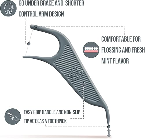 Miniatura 4 de Dr. Emma Hilo dental de ortodoncia para aparatos ortopédicos, púas de hilo dental Ortho, sabor a menta, 60 unidadesbolsa (gris, paquete de 2)