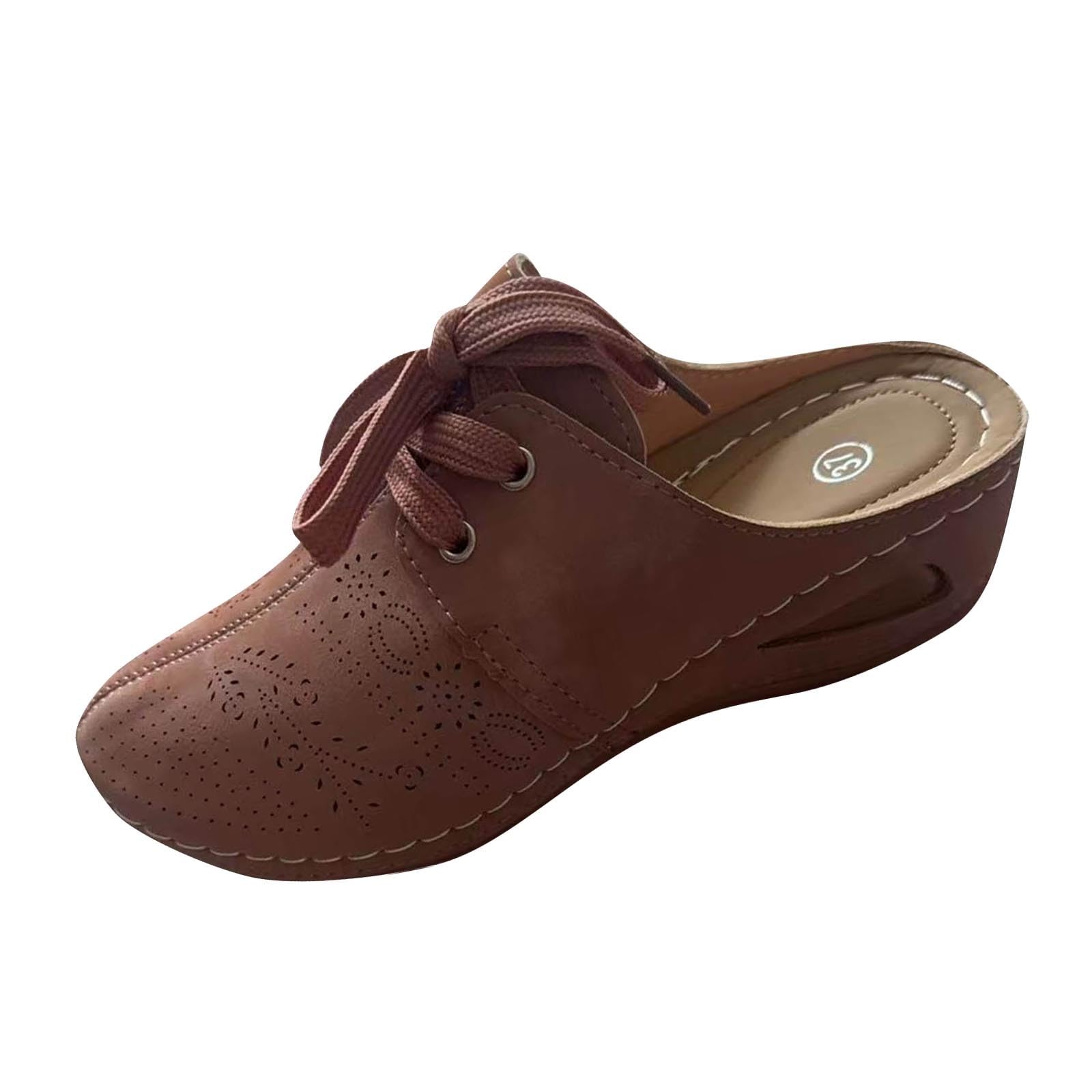 HAOLEI Clogs for Women, Ladies Wedge Sandals Wide Fit Closed Toe Slip On Retro Ethnic Mules UK Casual Sliders Backless Embroidered Loafers Summer Slides Slippers Beach Pool Shoes Garden Clogs