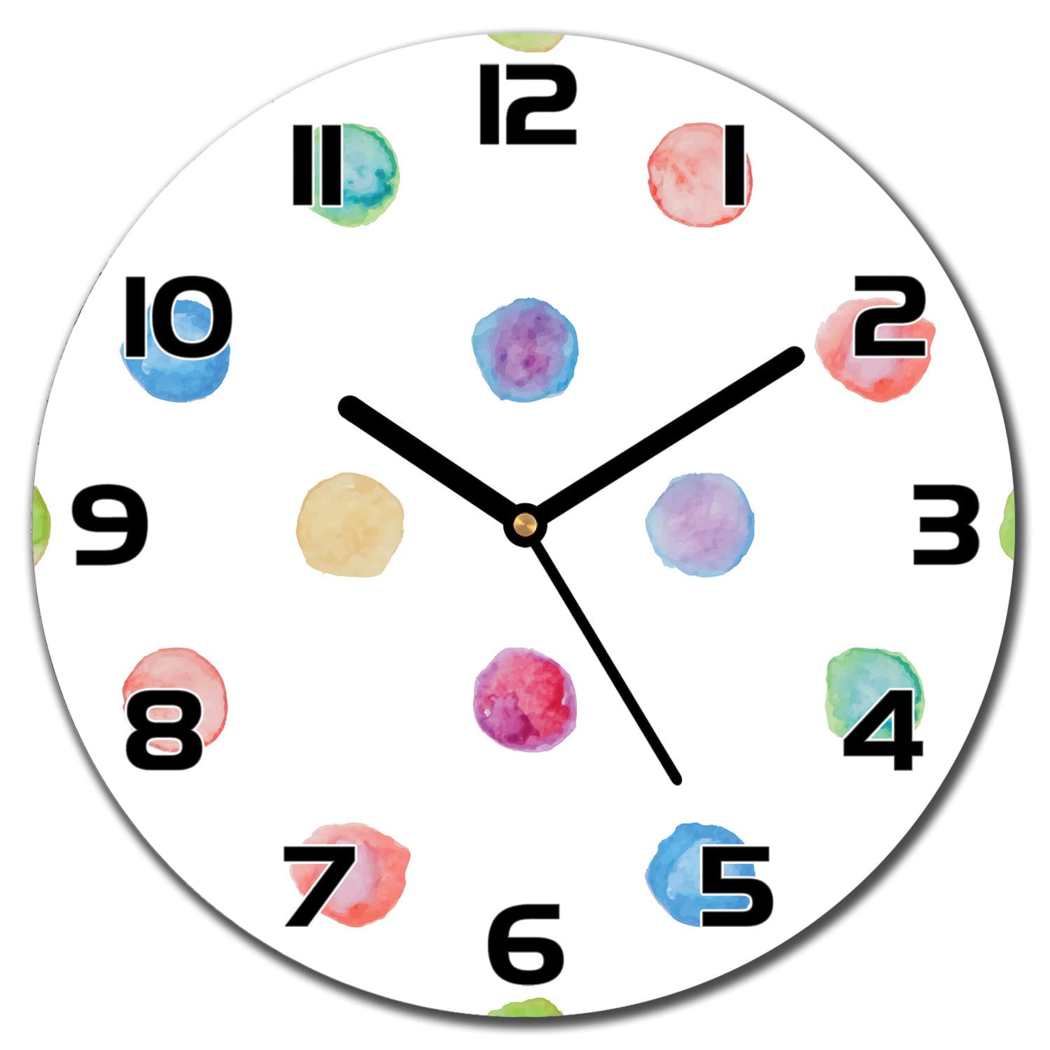 Horloge en verre 30 cm pastel Polka Dot avec aiguilles noires Coloray