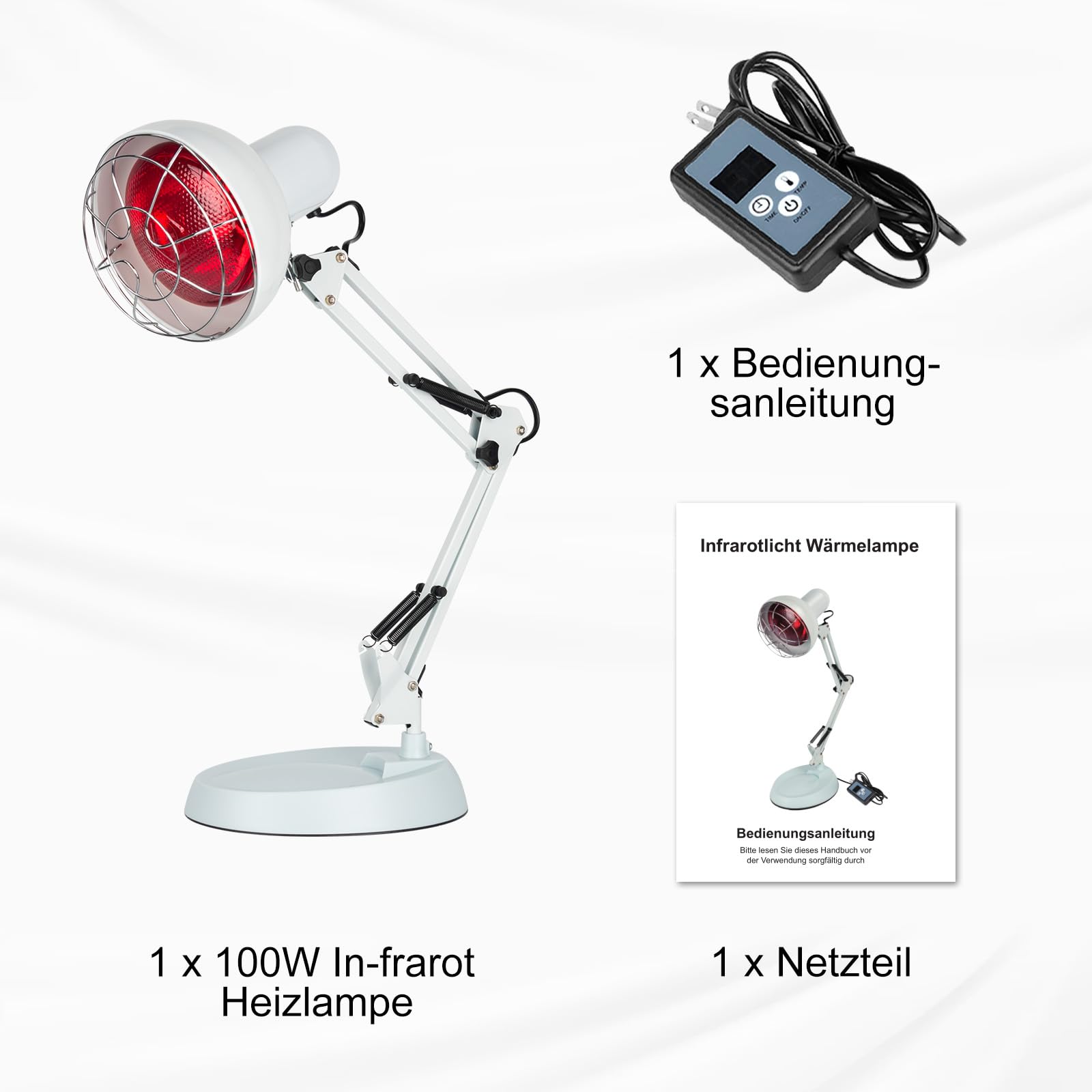Rotlichtlampe Wärmelampe 100W Timer 180° Schwenkbarer Halter Höhenverstellbar