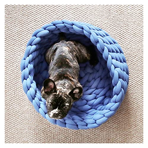 犬と猫 ペットパッド ペット 犬小屋 ペット 犬 猫 手編みベッド ハンドメイド ニット 巣 ハウス 子犬 子猫 洞窟 バスケット 寝袋 犬 犬小屋 用品 ペットベッド (色: ホワイト サイズ : M) (ブルー ラージ)