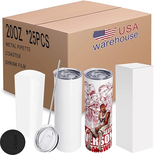 Miniatura 10 de Paquete de 25 tazas de metal de 30 onzas, vasos de sublimación en blanco, delgados y rectos, de doble pared, tazas de café de acero inoxidable, vaso
