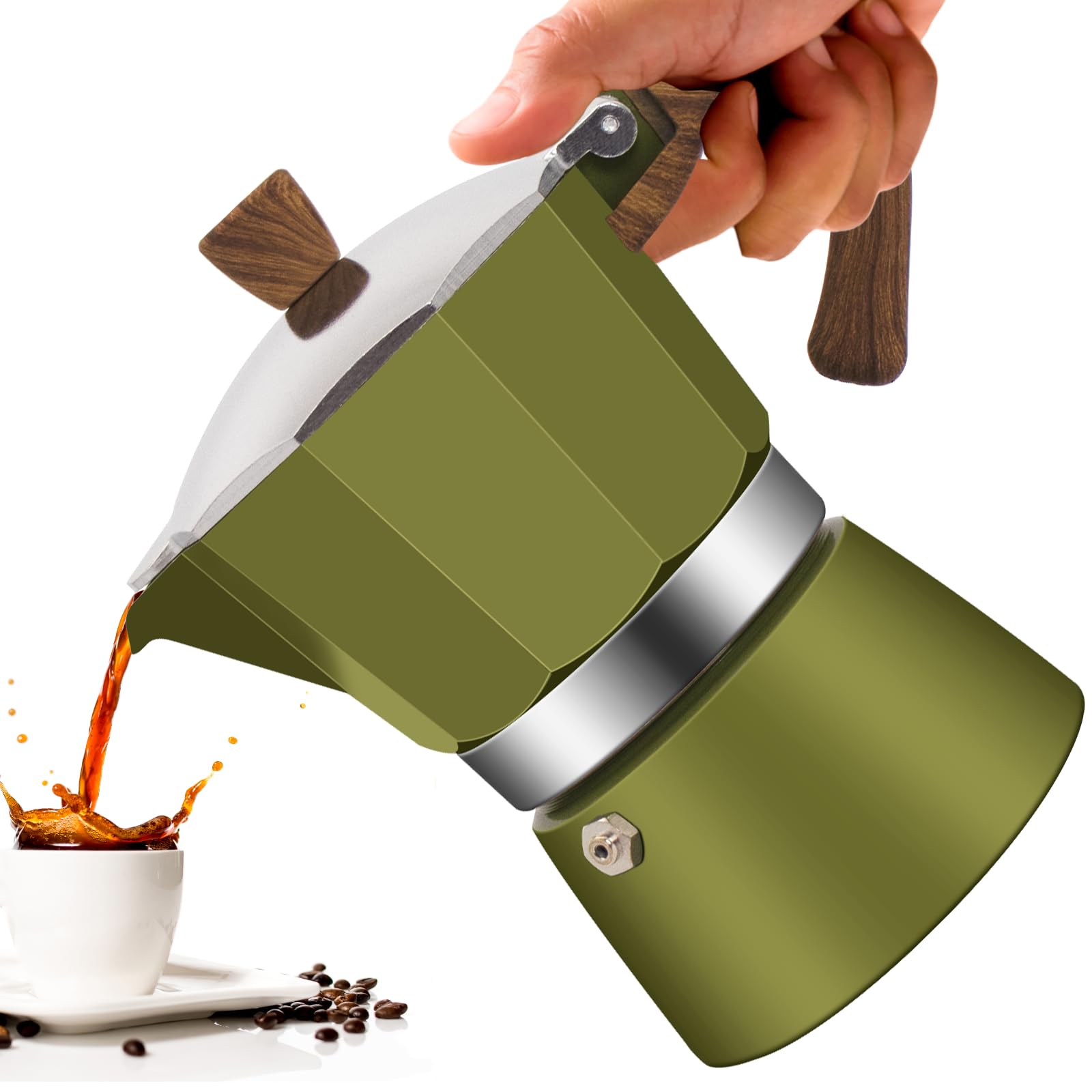 Vaolvpant 3 Cup Aluminum Moka Pot Classic Stovetop Espresso Coffee Maker 150ml 5oz Coffeemaker Percolator Mocha Pot Greca Coffee Maker Cafe Makers for Italian and Cuban Café Brewing Green