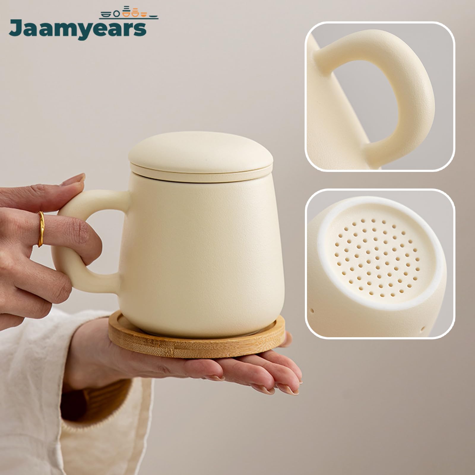 Kubek do herbaty z zaparzaczem i pokrywką, ceramiczny kubek do herbaty liściastej, 400 ml kubek do kawy do parzenia, idealny do domu i biura