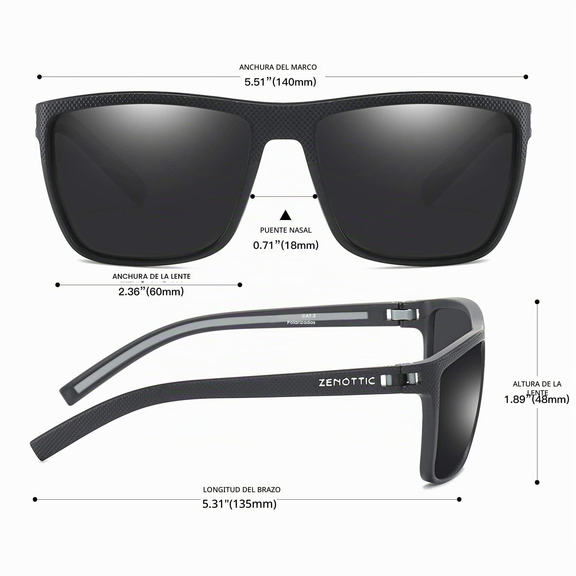 ZENOTTIC Gafas de sol polarizadas hombres luz TR90 marco UV400 protección cuadrado gafas de sol