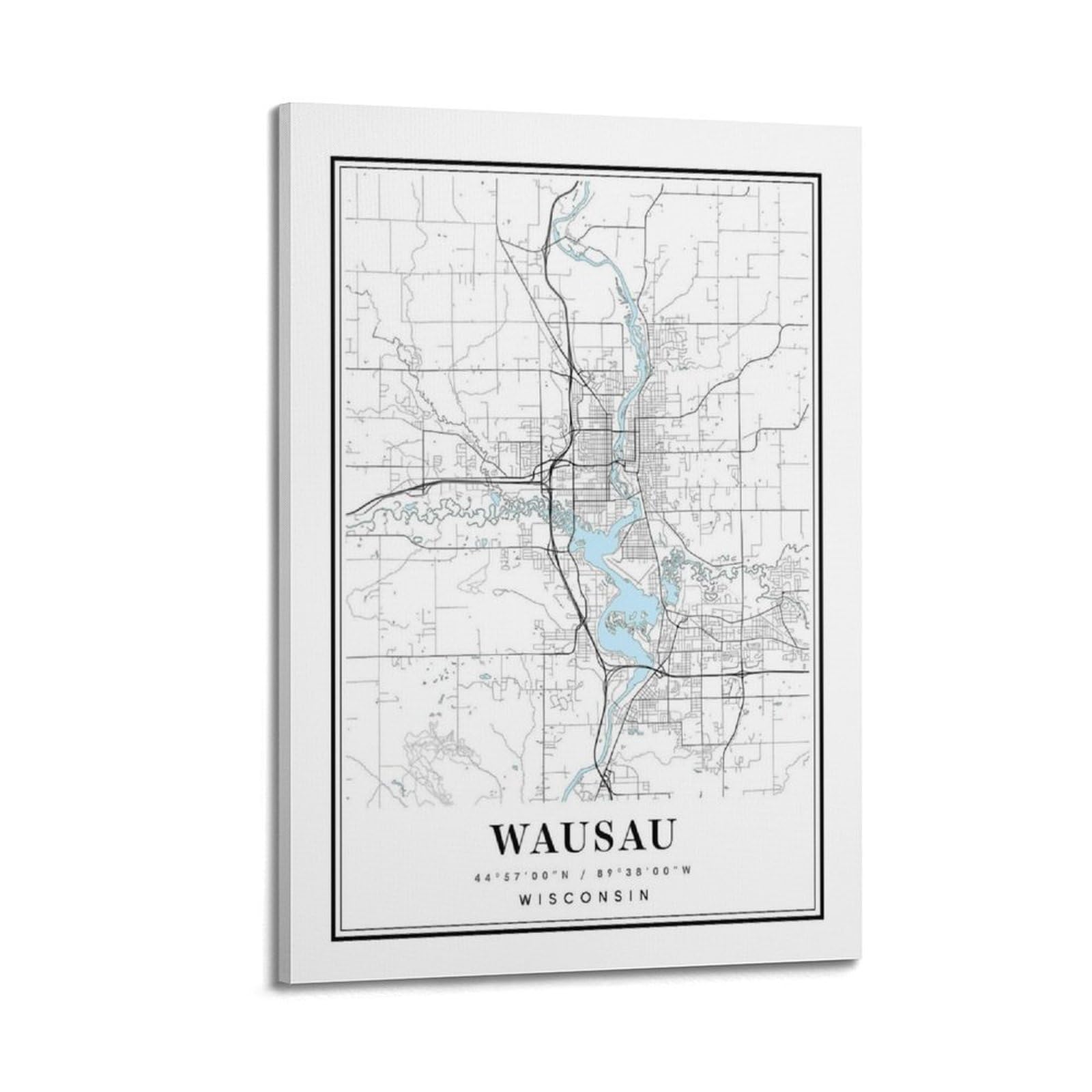 xiaoxiaoshen Wausau Wisconsin Map Canvas Poster Wall Art Prints Room Aesthetic Murals Bedroom And Living Decorations 24x36inch(60x90cm)