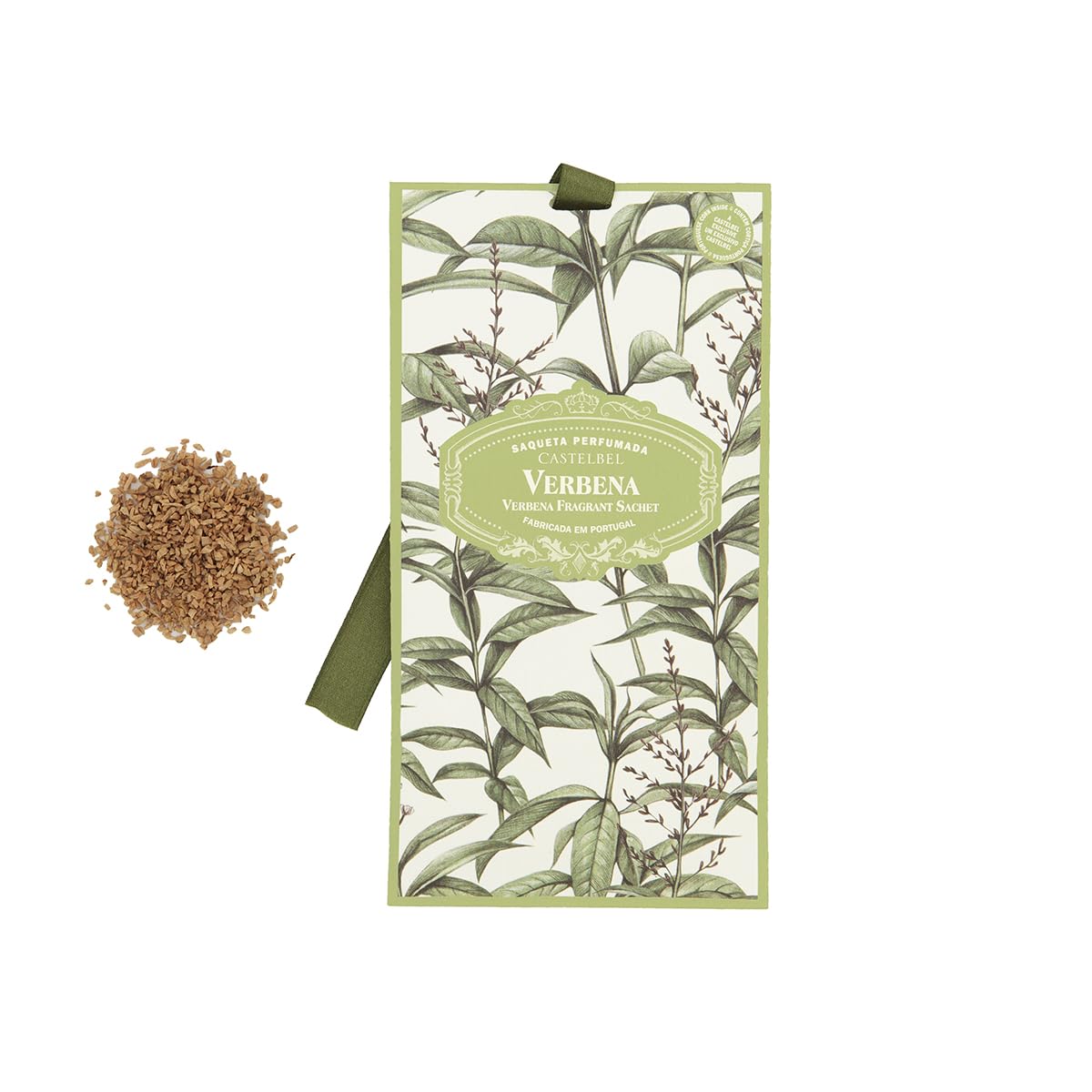 Castelbel Green Verbena Scented Sachet, Wardrobe Freshener With Satin Ribbon, Sustainable Portuguese Cork Filled
