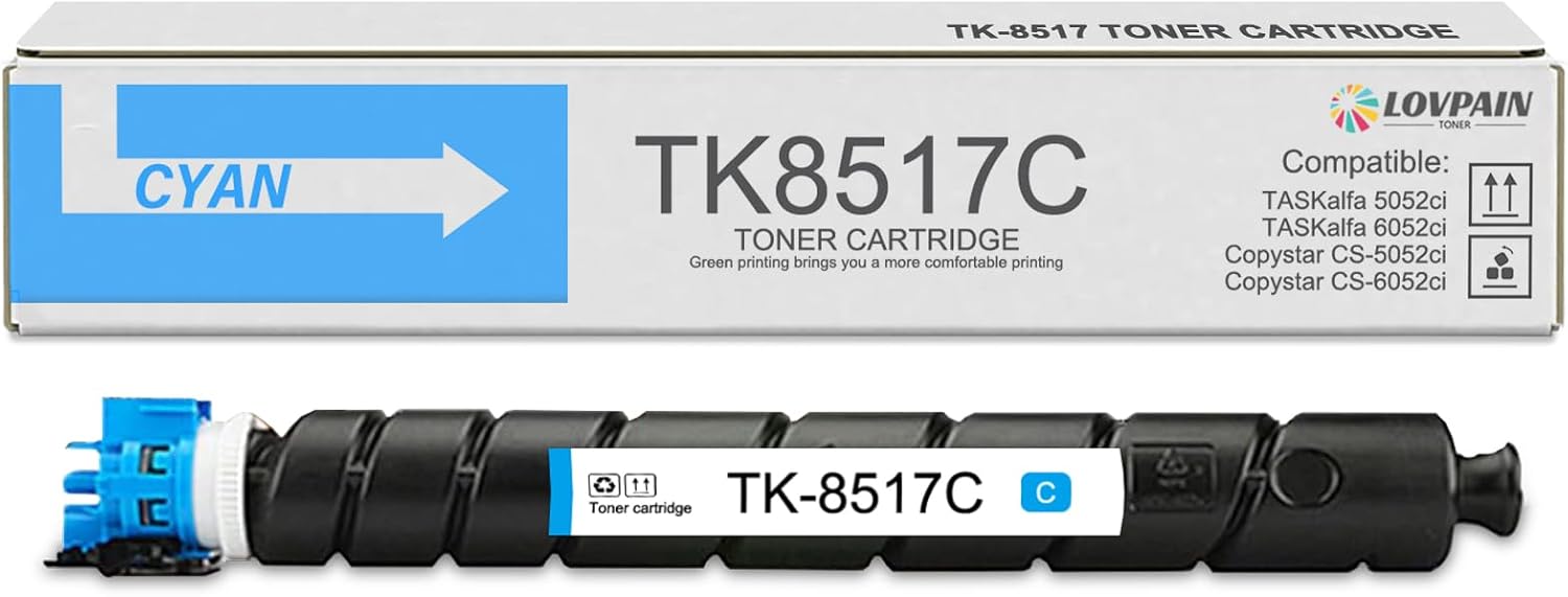 TK-8517 TK8517 Toner Cartridge (1-Pack, Cyan) - Lovn Compatible TK-8517C Toner Cartridge (Up to 20,500 Pages) Replacement for Kyocera Copystar CS-5052ci CS-6052ci & TASKalfa 5052ci 6052ci Printer