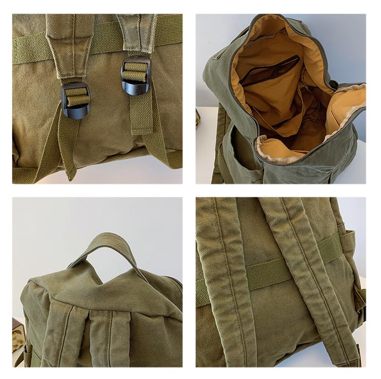 Women's Vintage Style Canvas Backpack Y2K Boho Hippie Grunge Aesthetic Travel Rucksack Lightweight College Basic Daypack (Brown)4